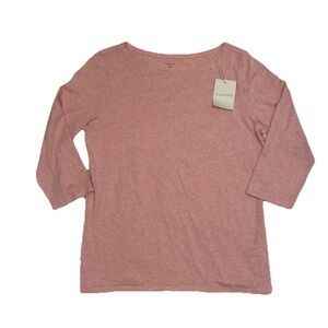 Garnet Hill Women’s Size L Large 3/4 Sleeves Pink Shirt Organic Pima Cotton New